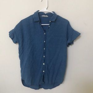 Madewell Indigo Ruffle Sleeve Courier Shirt